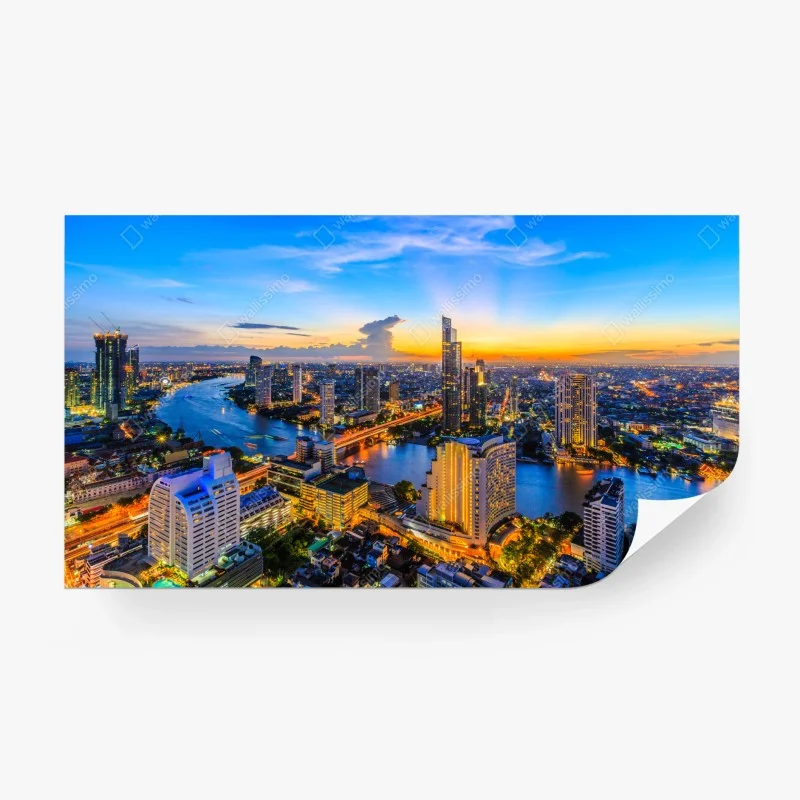 Wall mural vibrant city skyline at dusk