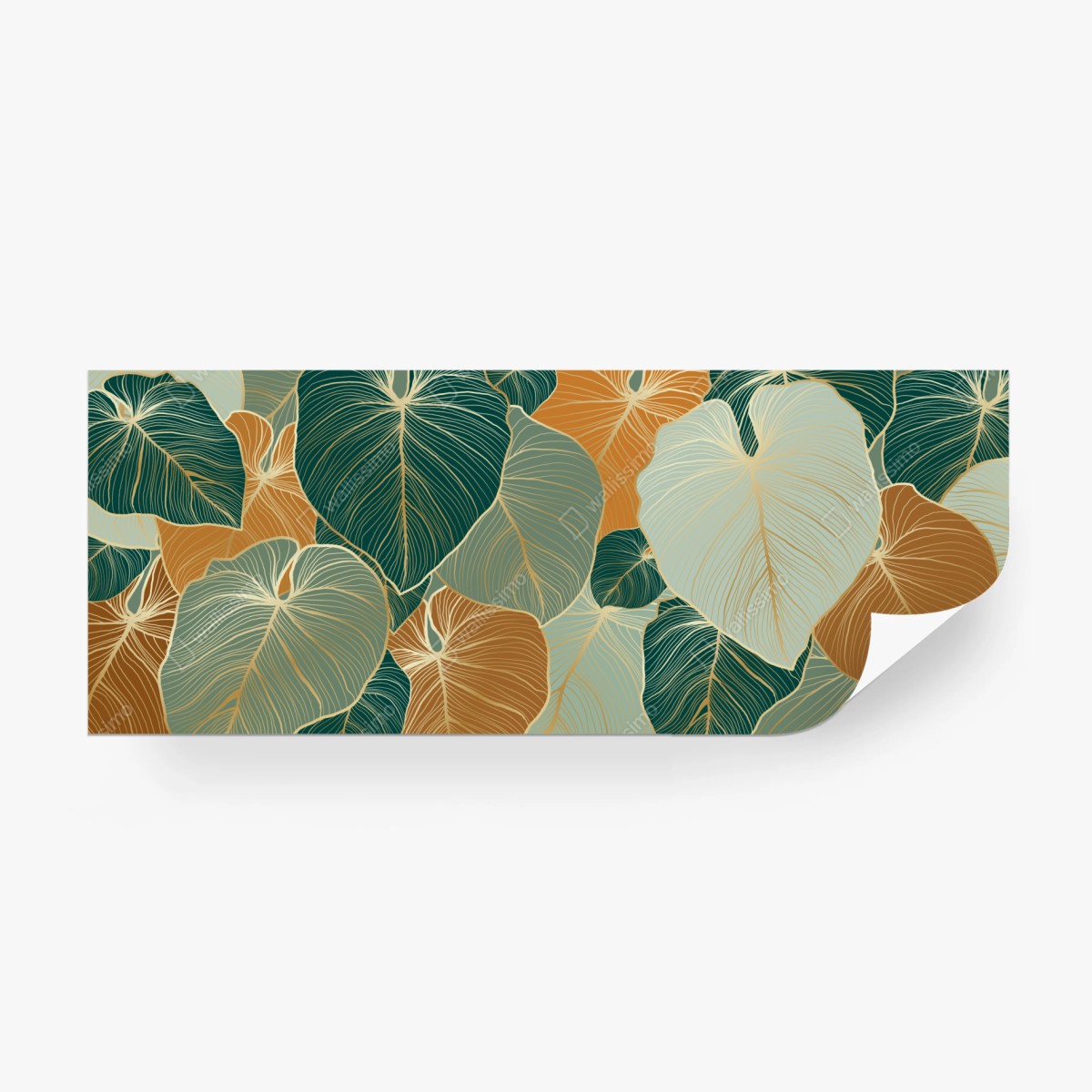 Wall mural teal and gold botanical leaf pattern • Wallissimo®
