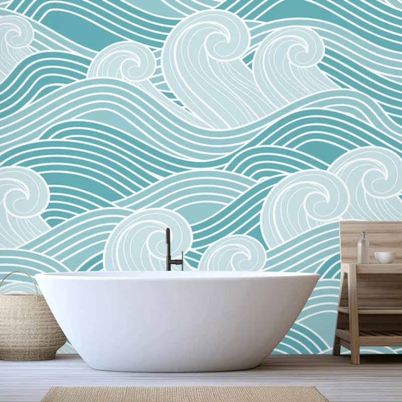 Wall mural serene turquoise wave pattern