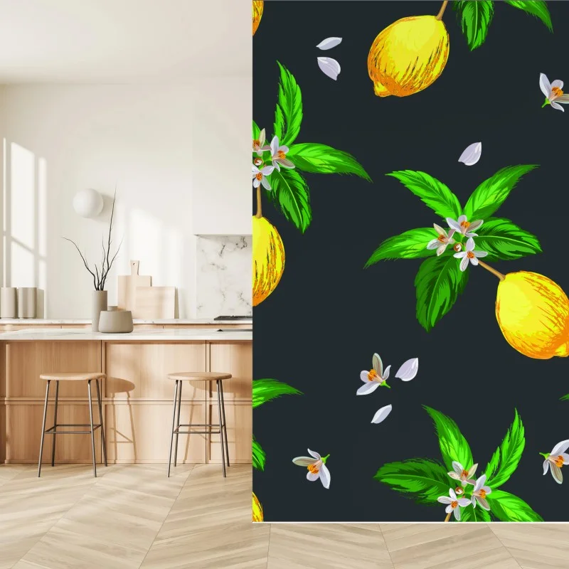 Wall mural vibrant lemon botanical pattern