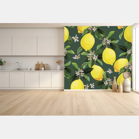 Wall mural lemon blossom botanical print • Wallissimo®