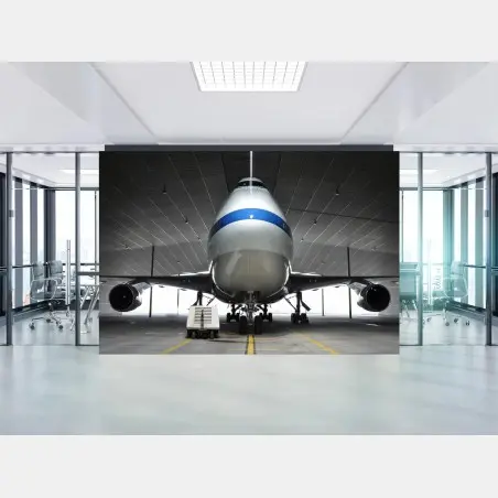 Wall mural front-facing cargo jet in hangar • Wallissimo®