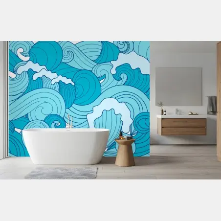 Wall mural blue ocean waves pattern • Wallissimo®