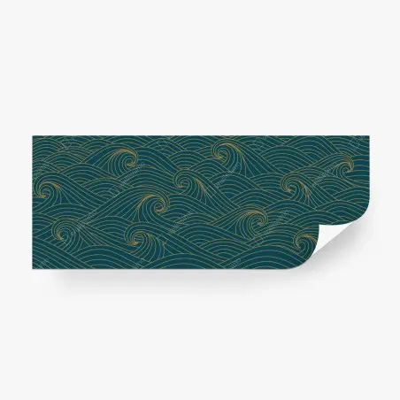 Wall mural gold-lined teal wave pattern • Wallissimo®