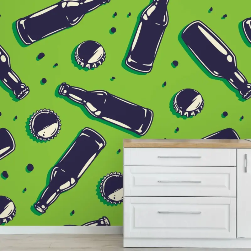 Wall mural green beer bottle pop art print