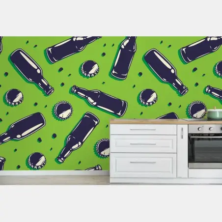 Wall mural green beer bottle pop art print • Wallissimo®