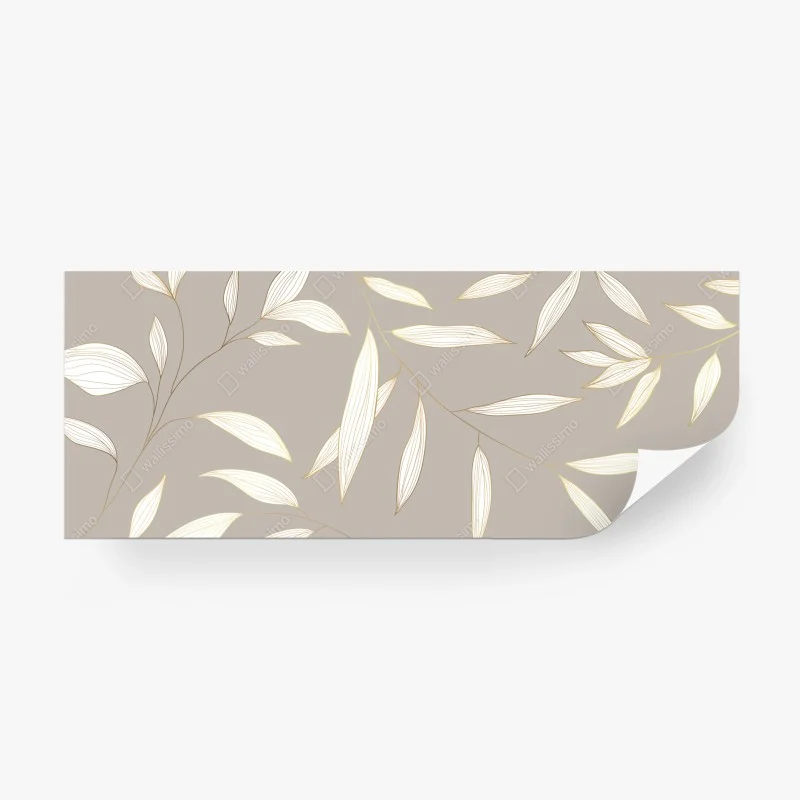 Wall mural delicate gold-lined leaves on beige background ⁕ Wallissimo®