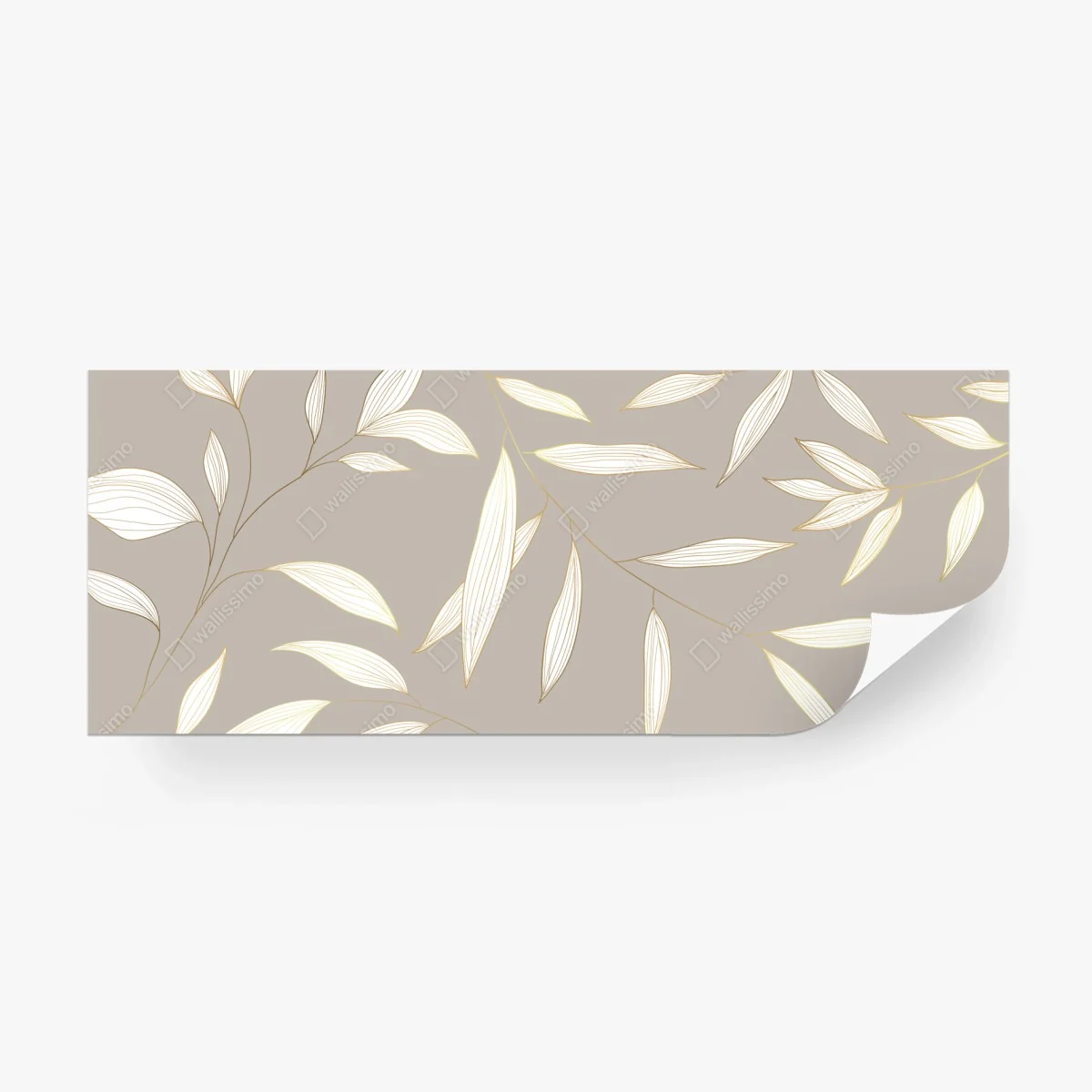 Wall mural delicate gold-lined leaves on beige background ⁕ Wallissimo®