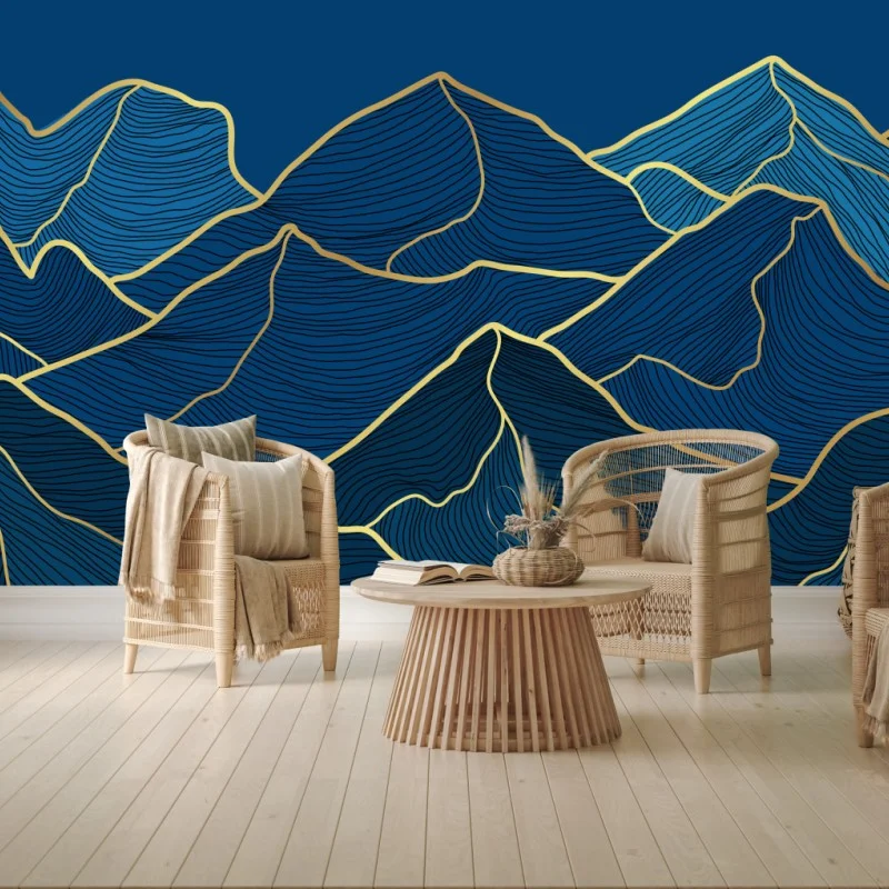 Wall mural golden line mountain landscape
