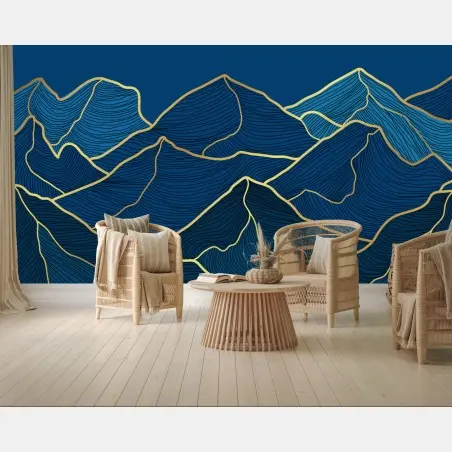 Wall mural golden line mountain landscape • Wallissimo®