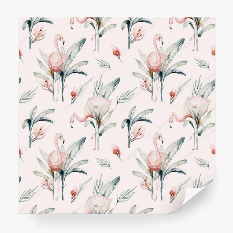 Wall mural watercolor flamingo tropical pattern