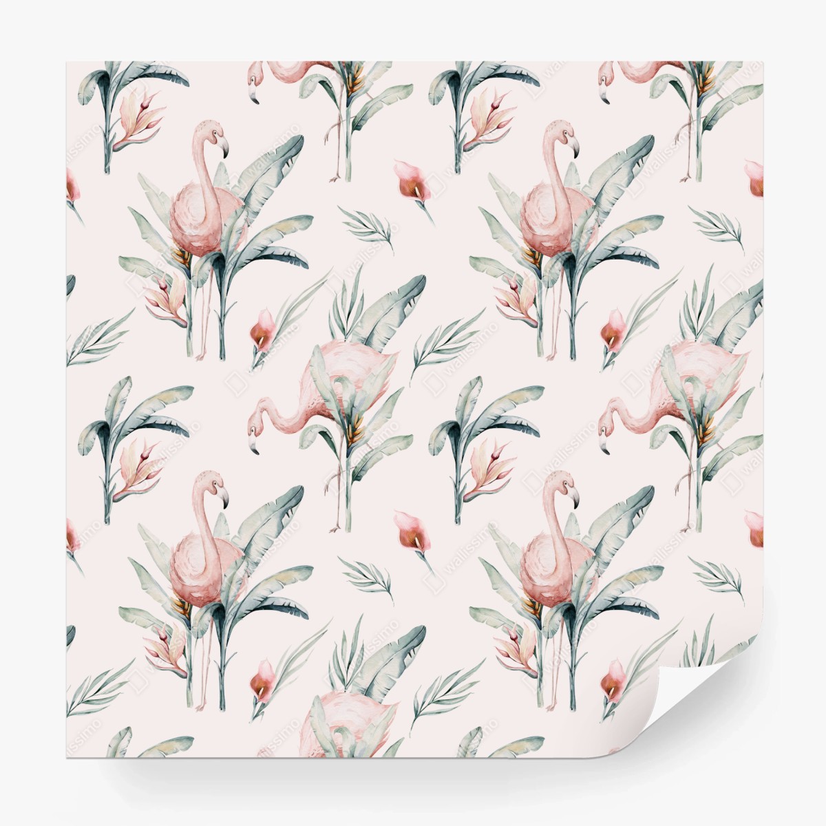 Wall mural watercolor flamingo tropical pattern • Wallissimo®