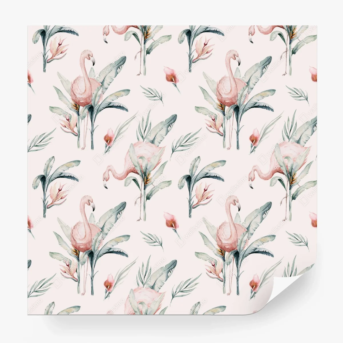 Wall mural watercolor flamingo tropical pattern ⁕ Wallissimo®