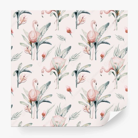 Wall mural watercolor flamingo tropical pattern • Wallissimo®