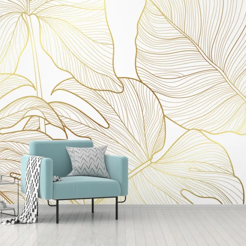Wall mural golden botanical line art