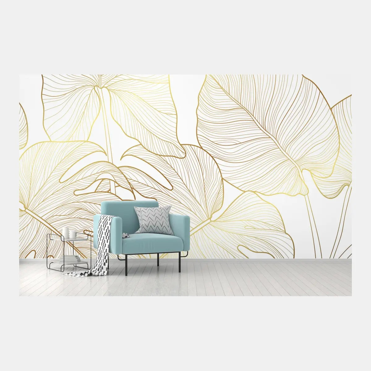 Wall mural golden botanical line art • Wallissimo®