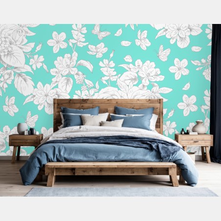 Wall mural turquoise floral botanical pattern • Wallissimo®
