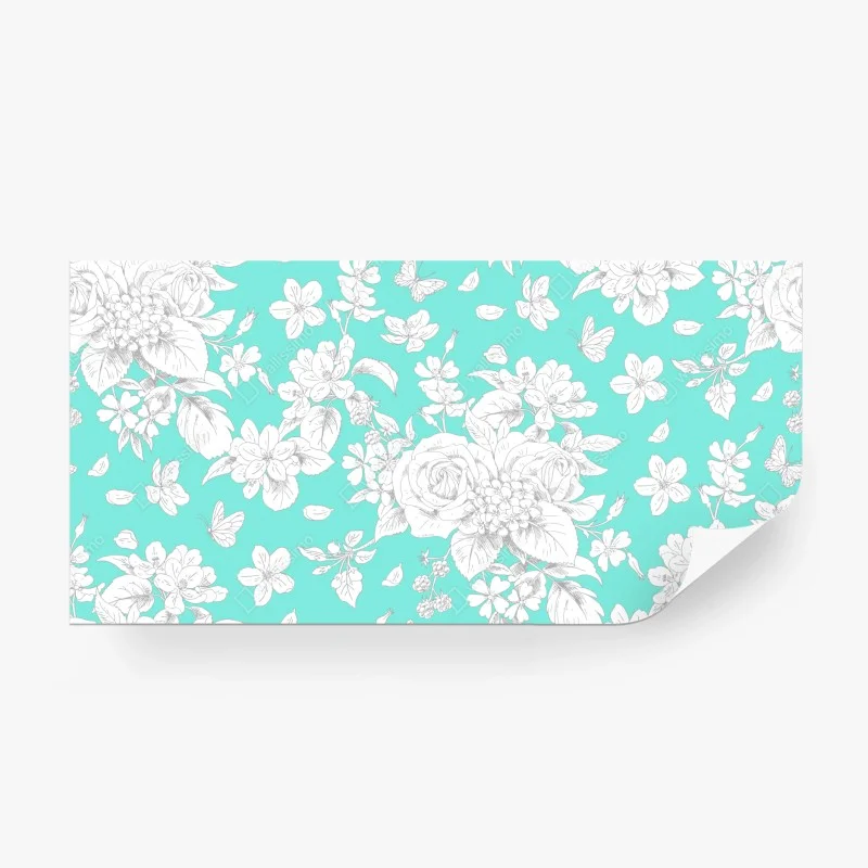 Wall mural turquoise floral botanical pattern