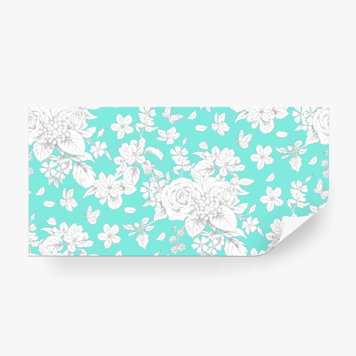 Wall mural turquoise floral botanical pattern ⁕ Wallissimo® Wall mural turquoise floral botanical pattern ⁕ Wallissimo®