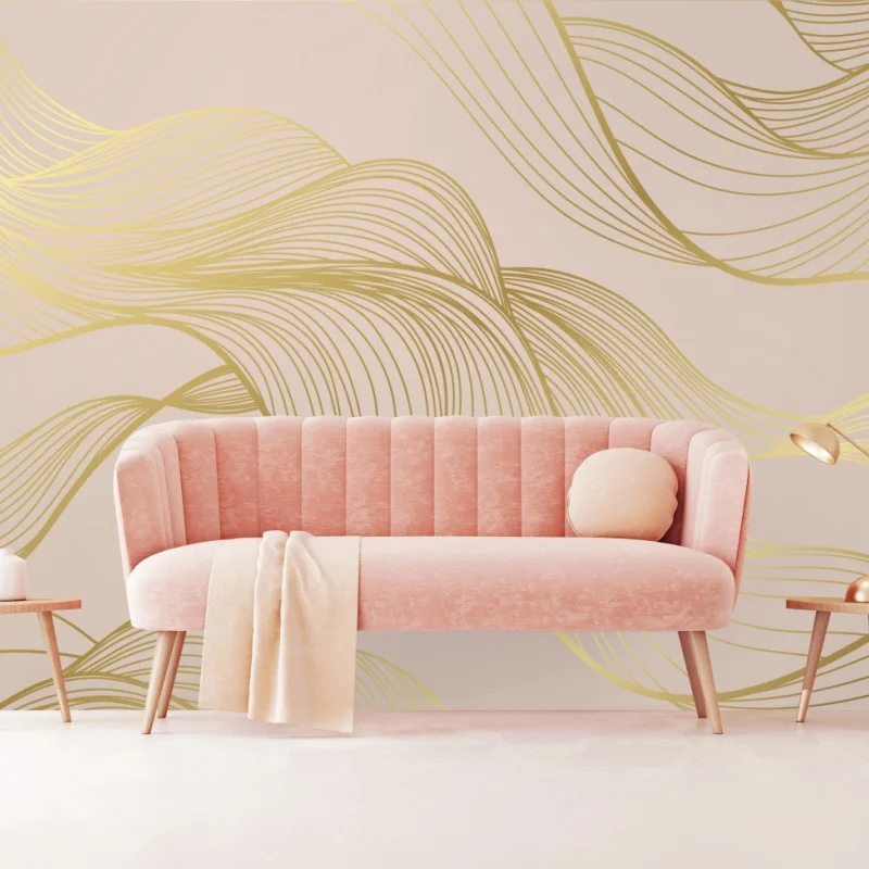 Wall mural golden waves abstract pattern