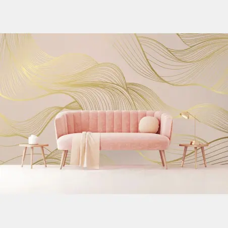 Wall mural golden waves abstract pattern • Wallissimo®