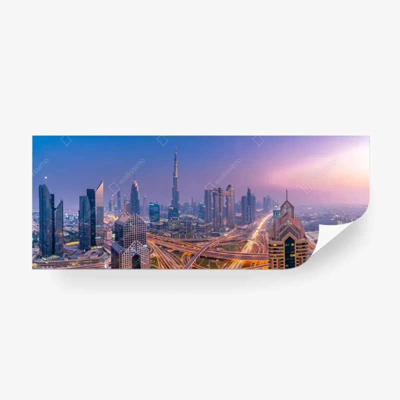 Wall mural Dubai skyline at dusk panoramic cityscape