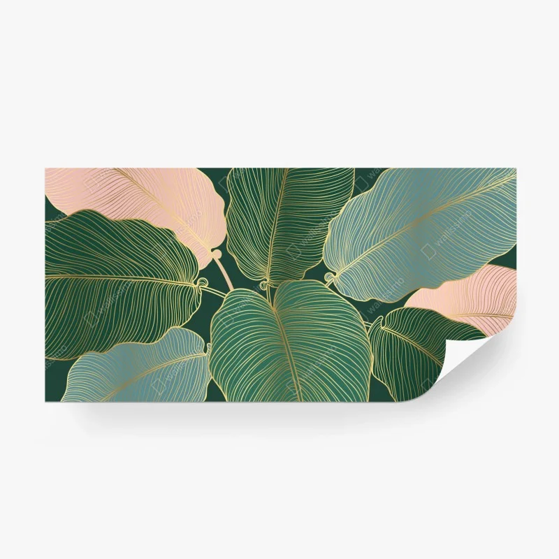 Wall mural gold-lined tropical leaves print