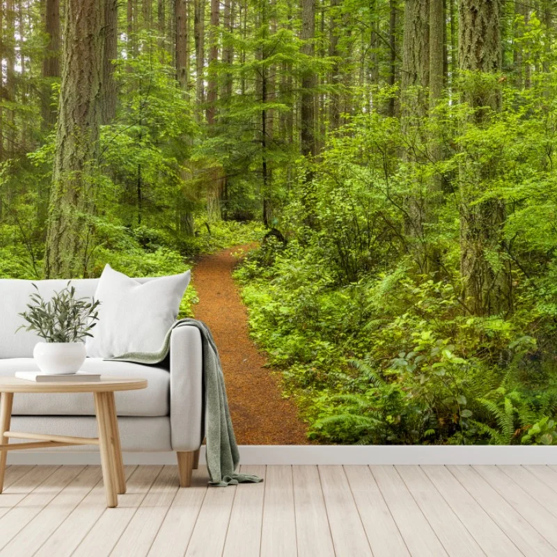 Wall mural serene forest trail panorama