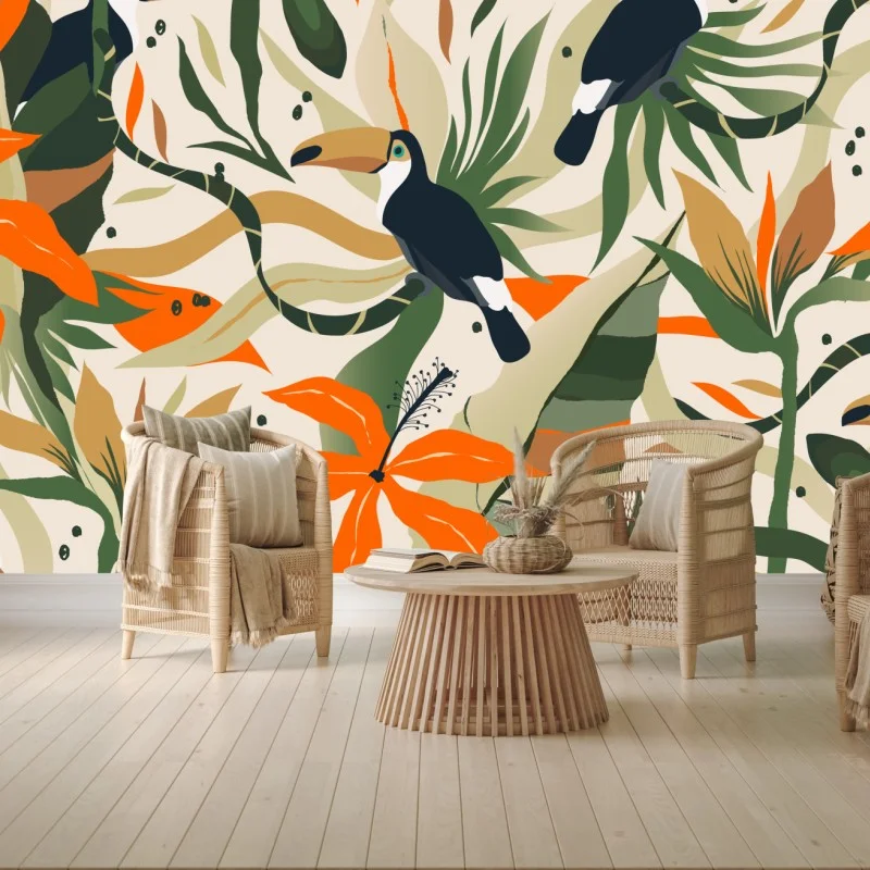 Wall mural tropical toucan botanical pattern