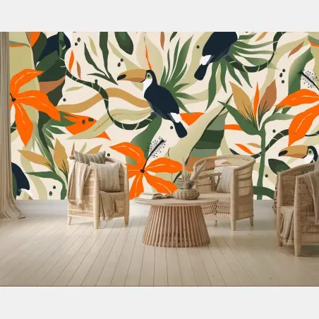 Wall mural tropical toucan botanical pattern • Wallissimo®