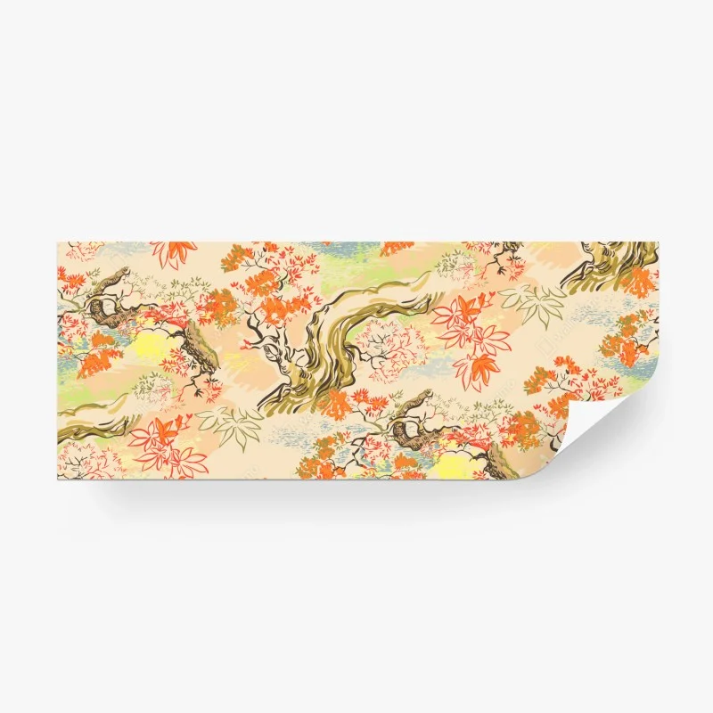 Wall mural serene oriental tree and leaf pattern