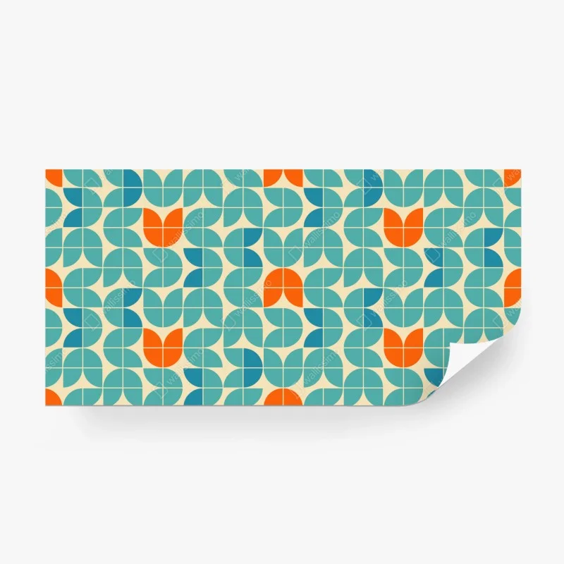 Wall mural retro geometric tile pattern in turquoise and orange
