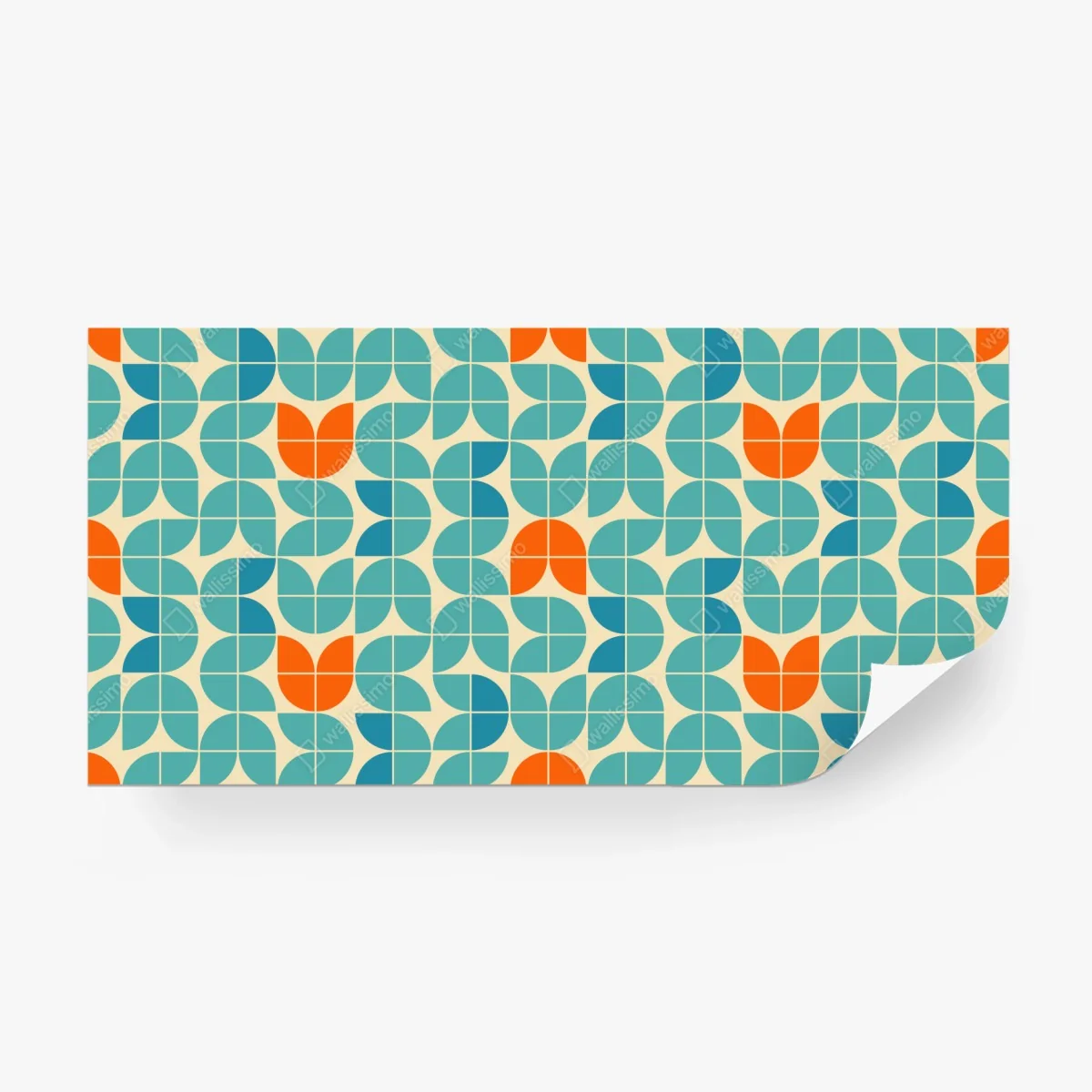 Wall mural retro geometric tile pattern in turquoise and orange • Wallissimo® Wall mural retro geometric tile pattern in turquoise and orange • Wallissimo®