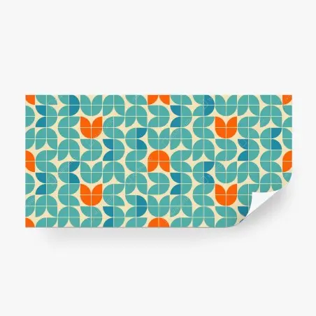 Wall mural retro geometric tile pattern in turquoise and orange • Wallissimo®