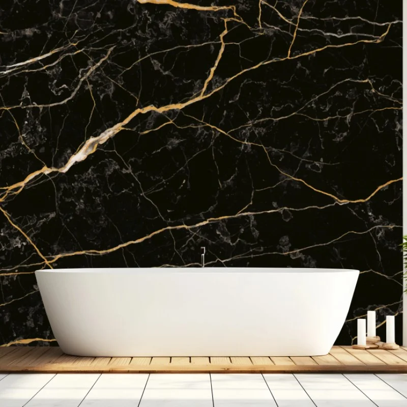 Wall mural black marble with gold veins