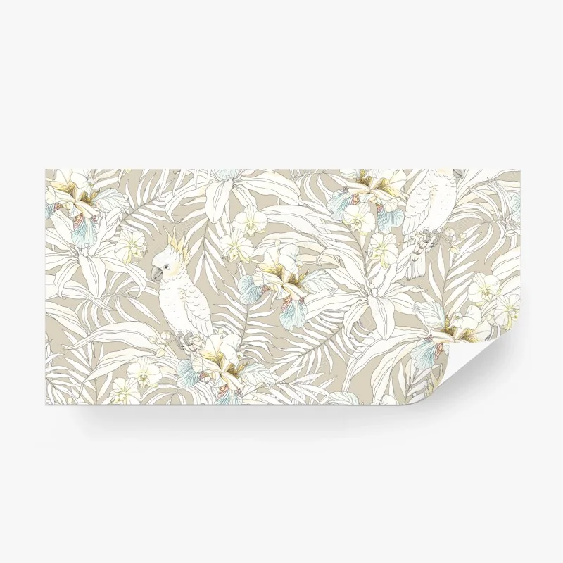 Wall mural tropical cockatoo floral pattern