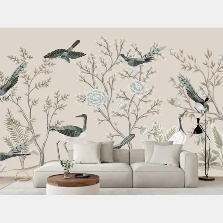 Wall mural elegant birds and blossoms mural • Wallissimo®