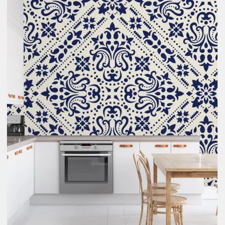 Wall mural navy damask tile pattern • Wallissimo®