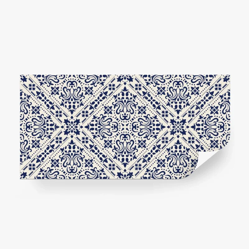 Wall mural navy damask tile pattern