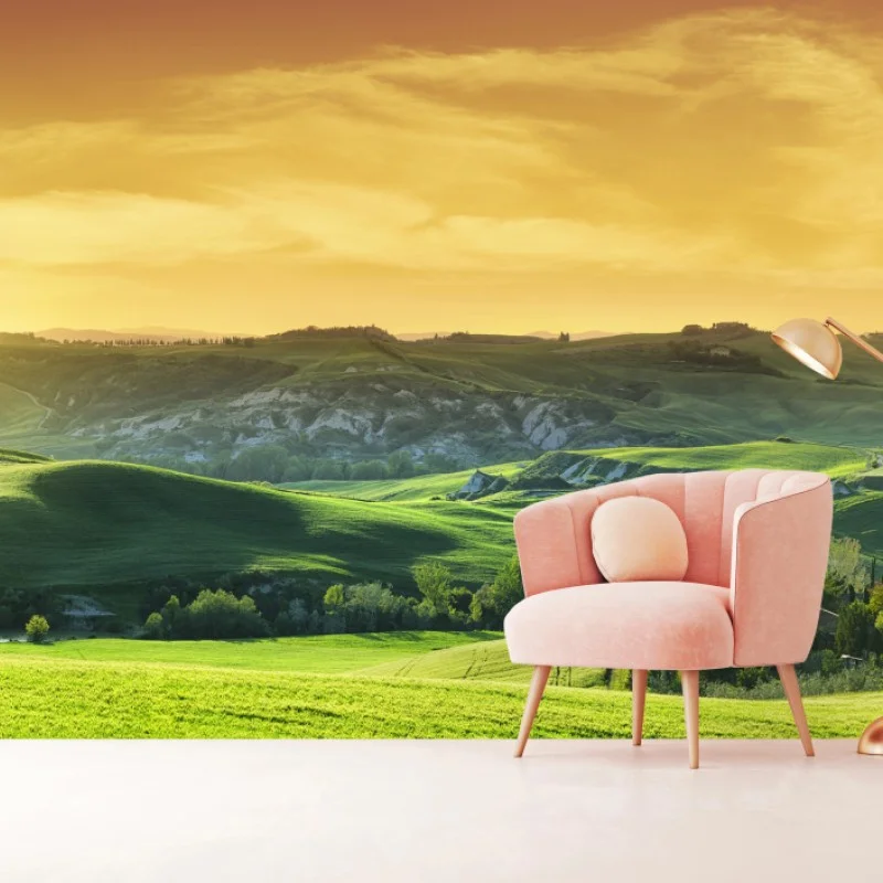Wall mural Tuscan rolling hills at sunset
