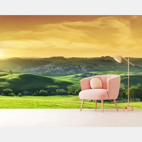 Wall mural Tuscan rolling hills at sunset • Wallissimo®