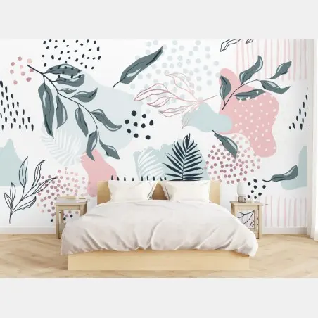 Wall mural pastel botanical abstract pattern • Wallissimo®