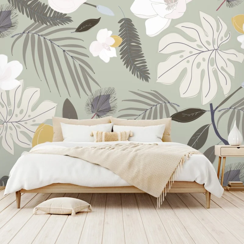 Wall mural soft pastel botanical pattern