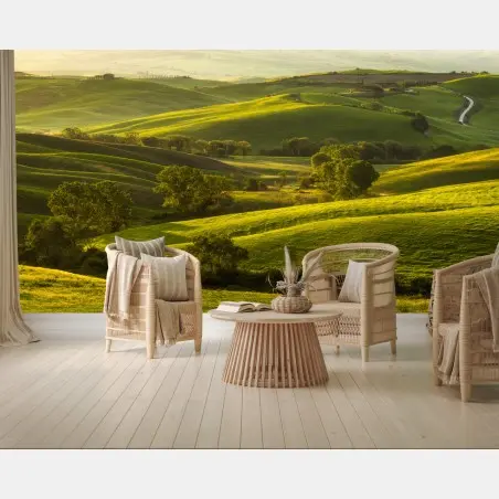 Wall mural sunlit rolling green hills • Wallissimo®