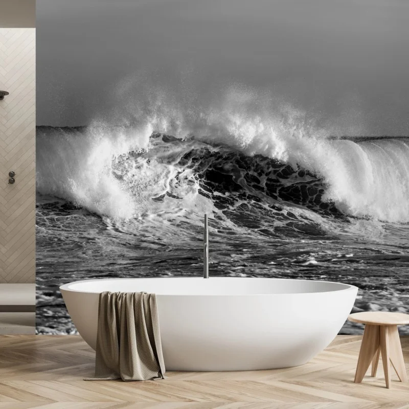 Wall mural dramatic monochrome ocean wave