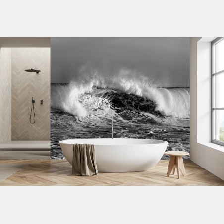 Wall mural dramatic monochrome ocean wave • Wallissimo®