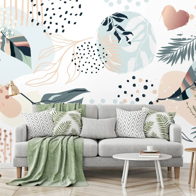 Wall mural pastel botanical abstract design