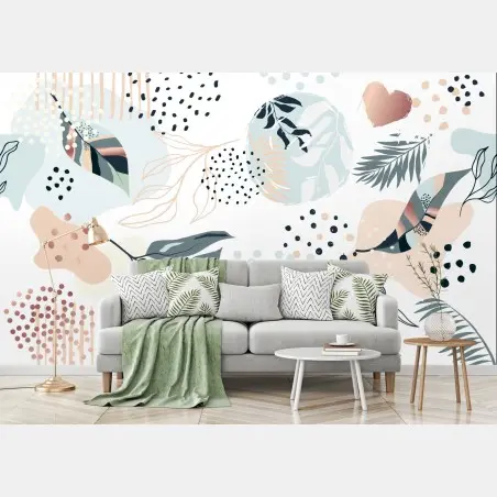 Wall mural pastel botanical abstract design • Wallissimo®