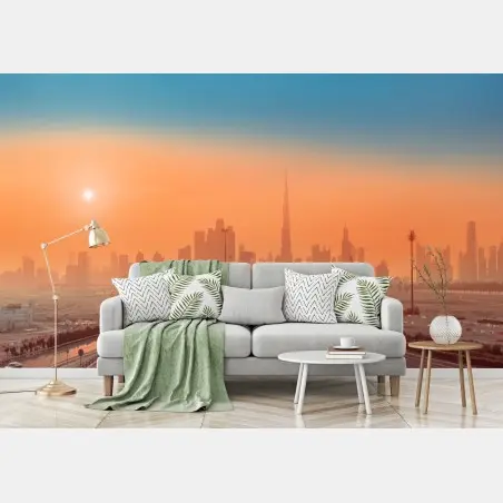Wall mural Dubai skyline at sunrise • Wallissimo®