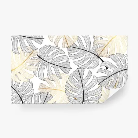 Wall mural monstera leaf pattern with gold accents • Wallissimo®